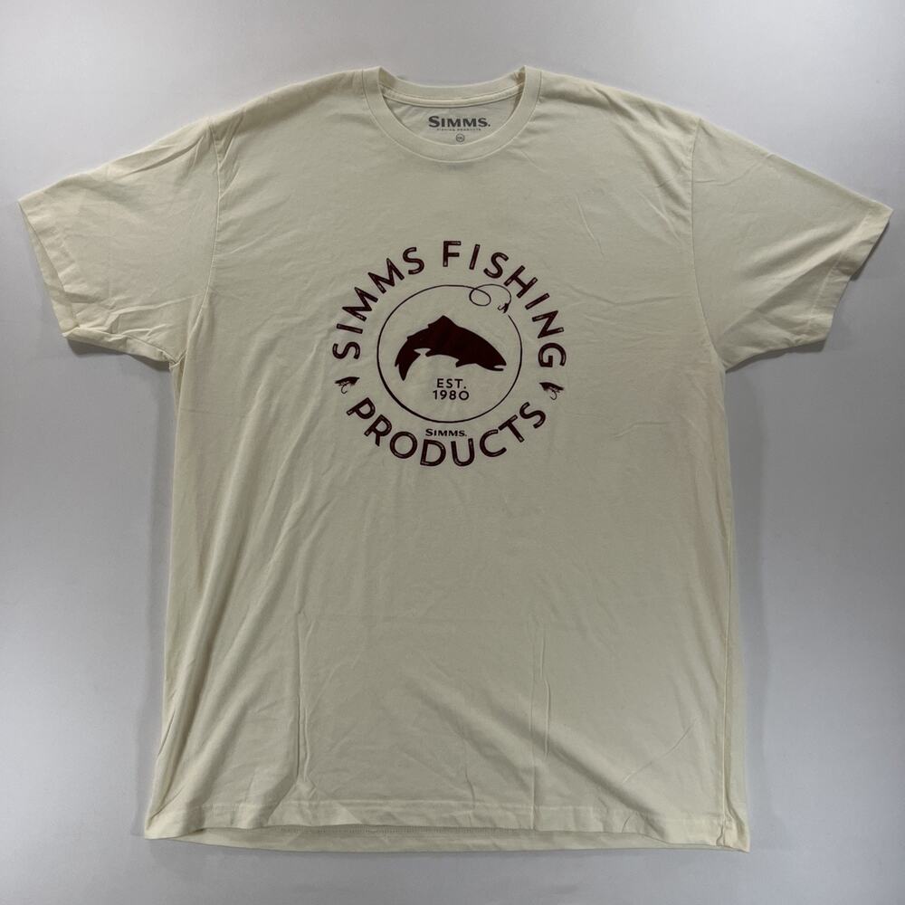 Simms Fishing T-shirt Men's Size 2XL Cream Color Center Logo